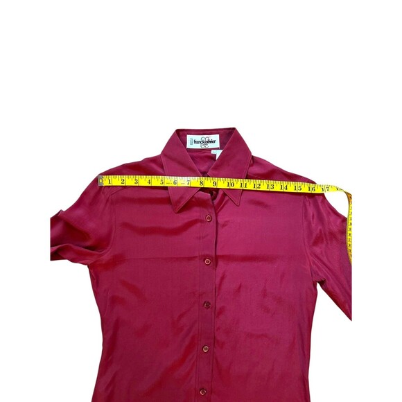 Franck Olivier Paris 1970s Silk Blouse French Size 40 Red Burgundy Dagger Collar - Picture 11 of 14